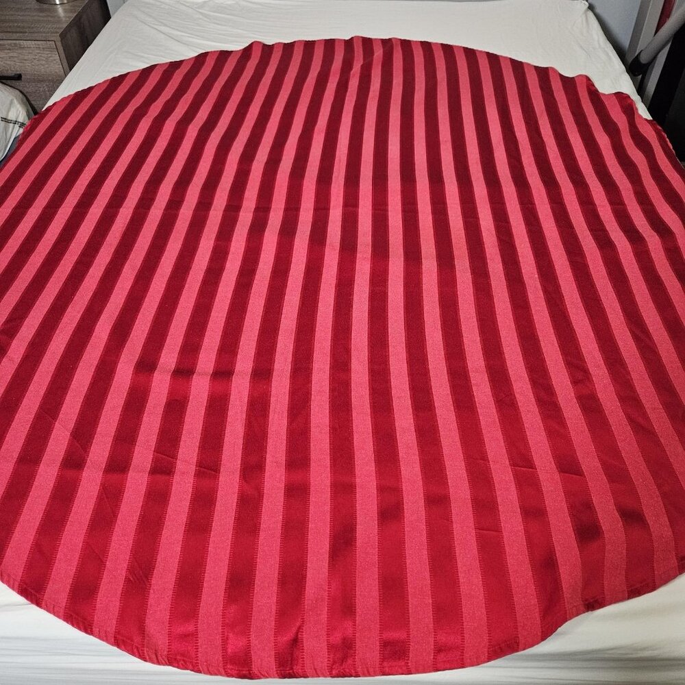Red Stripe Round Tablecloth 66 inch Diameter Damask Jacquard Satin Table Cover - Picture 2 of 6